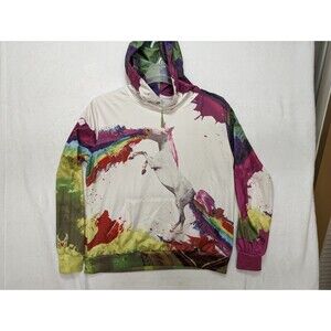 Hua Lan Women Unicorn Rainbow Polyester Stretch Pullover Hoodie L White Graphic